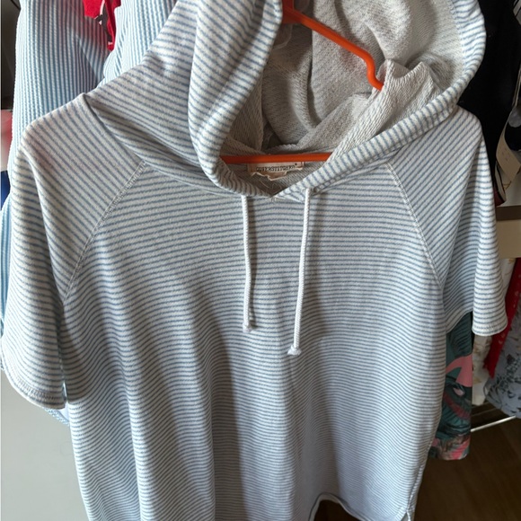 White and Blue Relaxed Ribbed Short Sleeve Nautical Preppy Swim Coverup - Picture 2 of 5